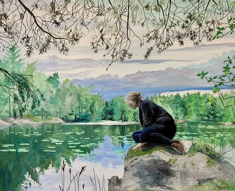 Akrylmålning Reflektionens lockelse av Frida Johansson