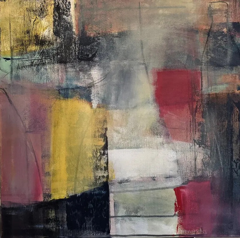 Akrylmålning Bottles IV av Catharina Bauer