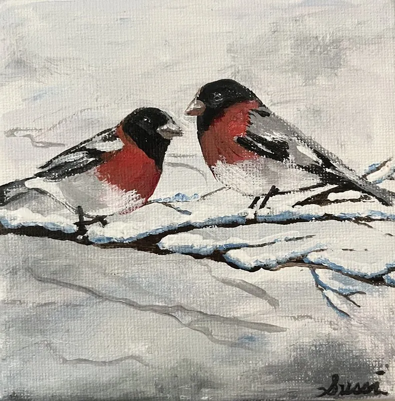 Akrylmålning Domherrar av Sussi Eriksson