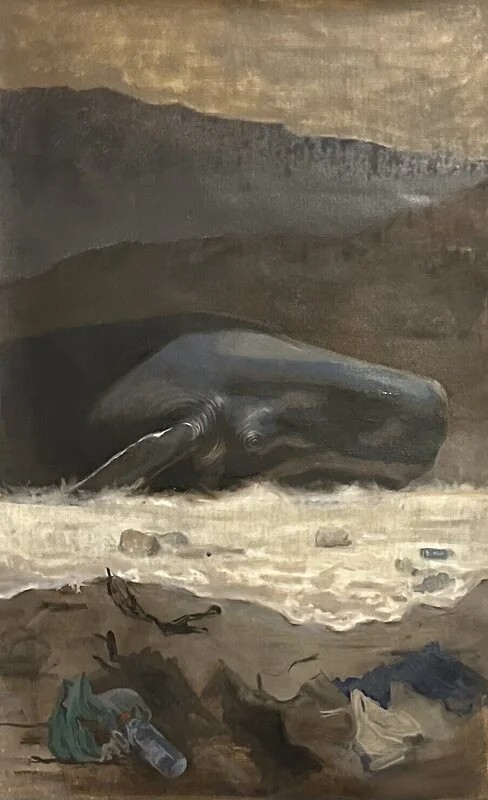 Oljemålning Strandad kaskelot av Sussi Willgren L