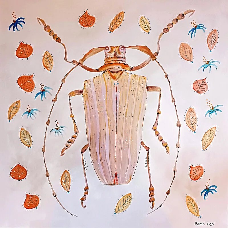 Akrylmålning Skalbagge i höstskrud av Bente Mellquist Danielson