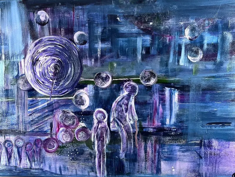 Akrylmålning Forgotten Orbits av Marie Duclos