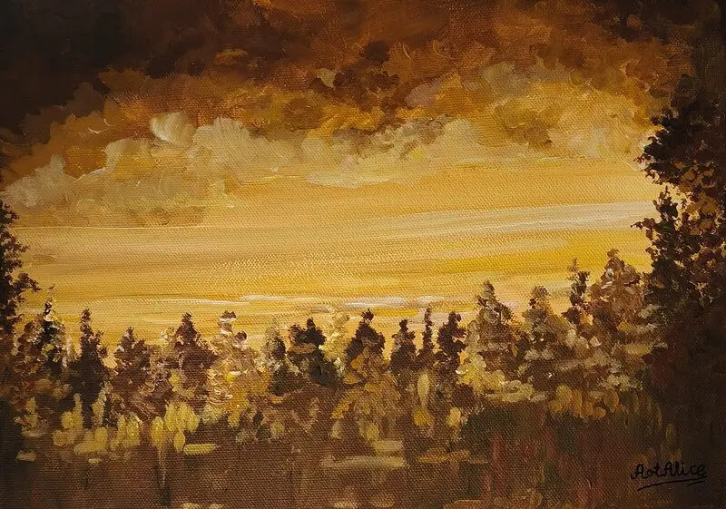 Akrylmålning Sunset In The Willd av Alicja Placinska Tapia