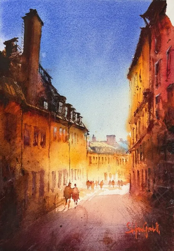 Akvarell Prysggränd av Stefan Gadnell