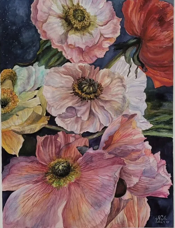 Akvarell Blommor av Natalia Apostolova