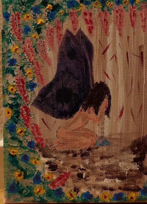 Akrylmålning Gråtande ängel av Rebecka Lindberg