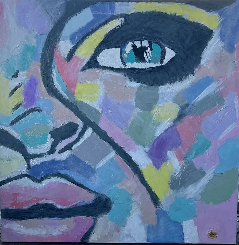 Akrylmålning Ansikte text av Linda Carlén