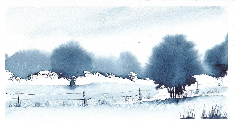 Akvarell Monochromatic landscape, Indigo no. 2 av Anna-Karin Hallström