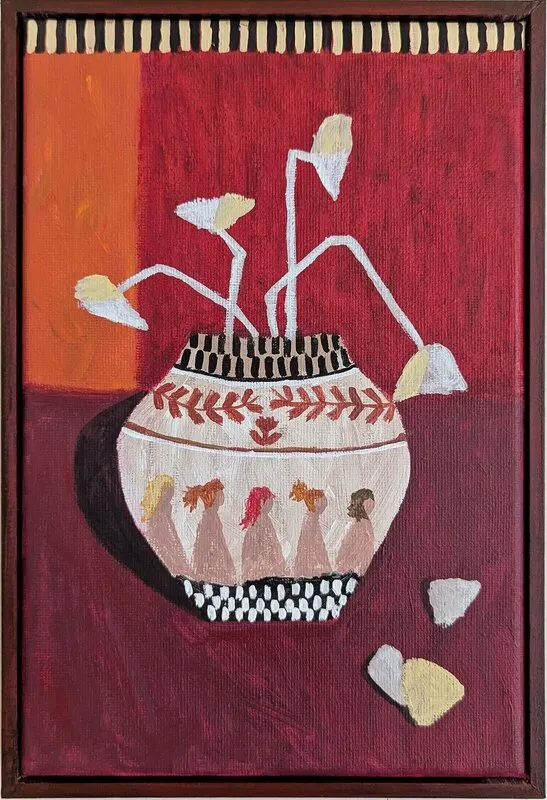 Akrylmålning Red Still Life av Harika Zerman