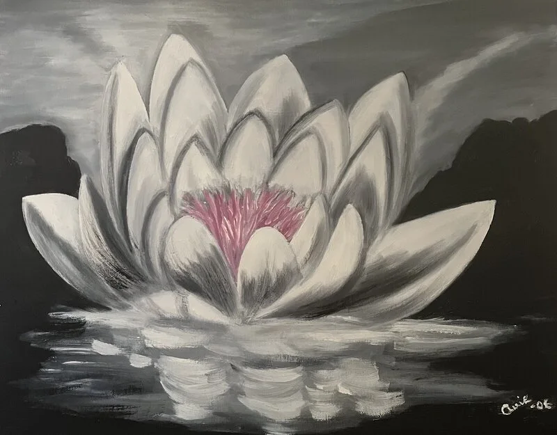 Oljemålning Waterlily Black and white av Amie Norrman Söderman