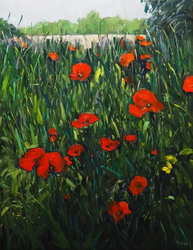 Oljemålning Vallmo blommor av Yuanyuan Liu