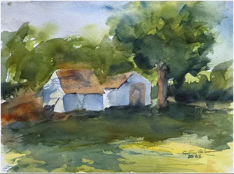 Akvarell Två hus av Göran Ekström