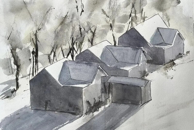 Akvarell Slottskogskolonin på vinern av Herman Heijmans