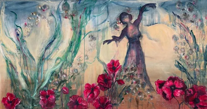 Akrylmålning She who blooms av Sofia Romedahl