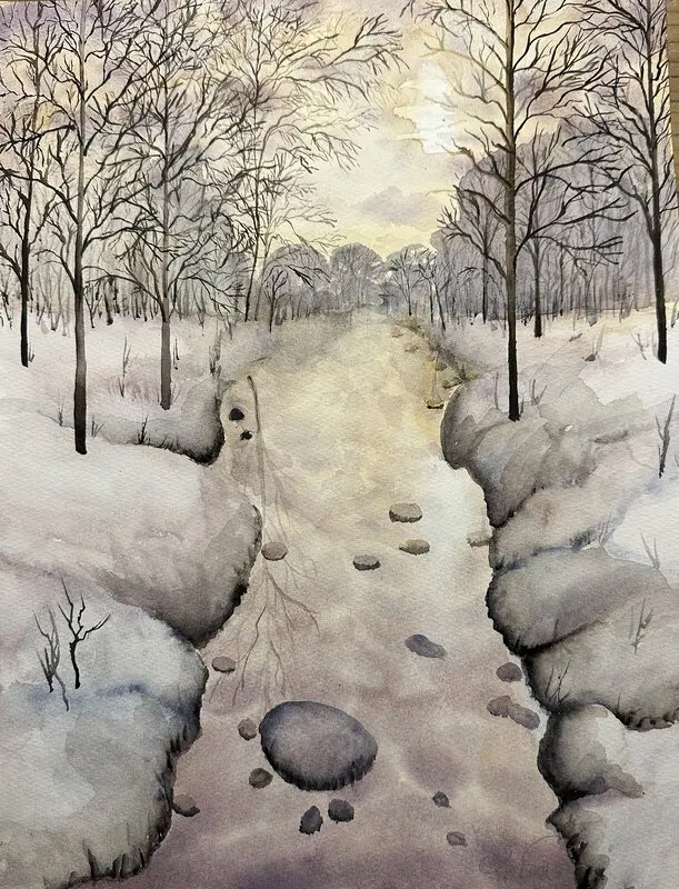 Akvarell Älvens milda vinterljud av Kristina Silwer