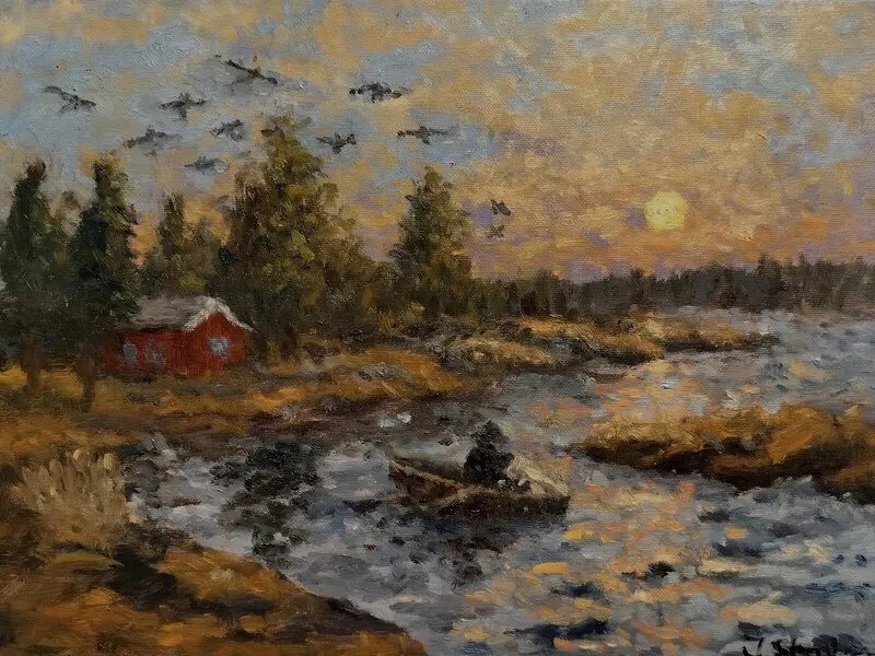 Oljemålning Väddös klippor av Jonathan Stenberg