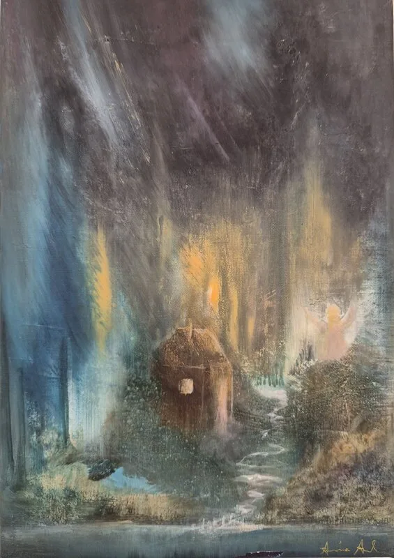 Akrylmålning Det lilla huset av Annica Andersson
