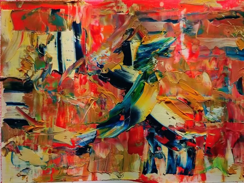 Oljemålning Åt samma håll! av Thomas Nilsson