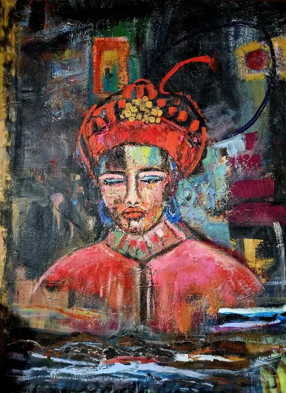 Oljemålning En bön för den goda människan. av Marta Monguillot