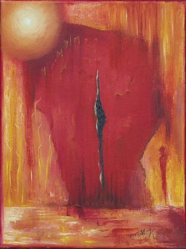 Oljemålning Burning man and The Almighty av Malin Sjögren