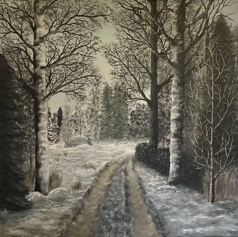 Akrylmålning Väg i Vinterskogen av Annika Handfast