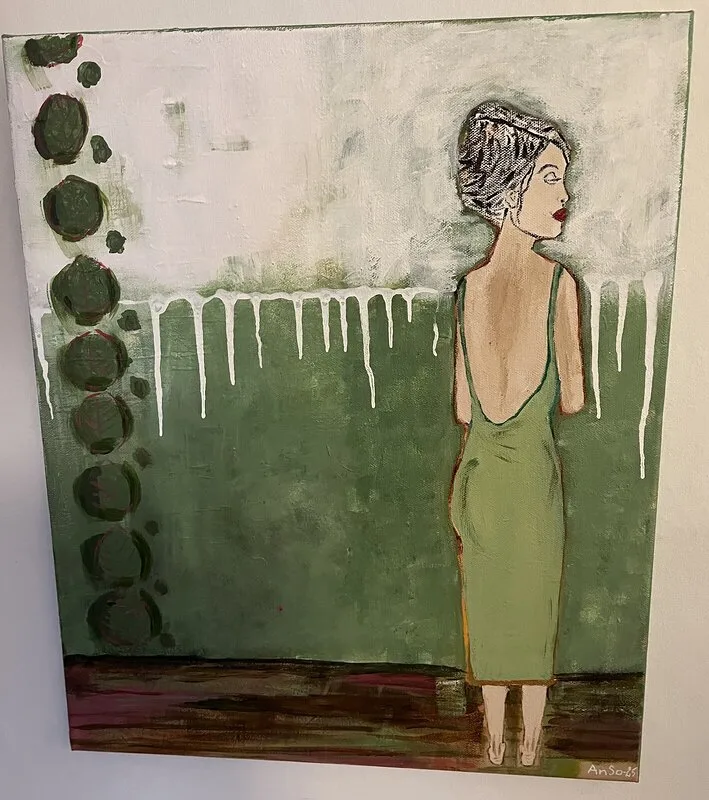 Akrylmålning Gröna damen av Anne-sofie Lundgren