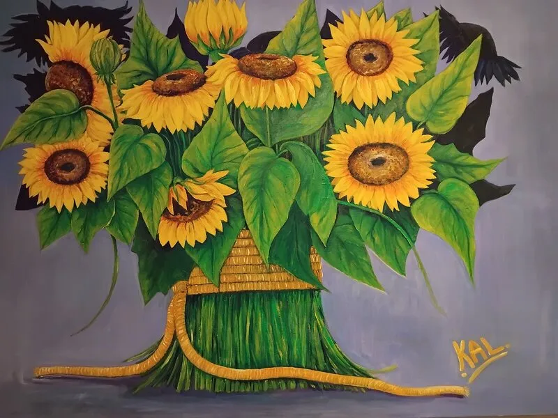 Akrylmålning Solroso av Karin Lidström