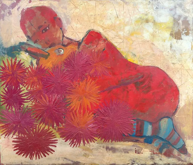 Oljemålning Lesya and Barsik av Ivan Tverdun