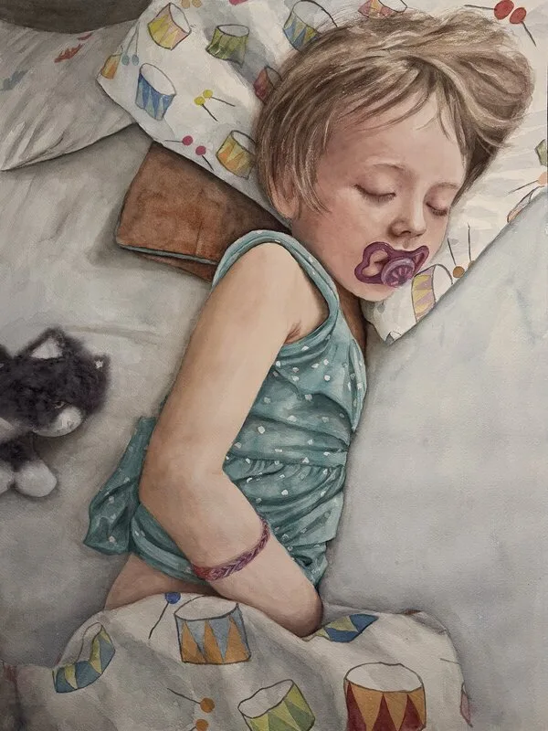 Akvarell Edith sover av Sara Bennett