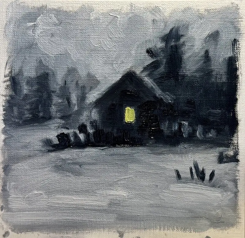 Oljemålning Vintern miniatyr av Ekaterina Dutkevich