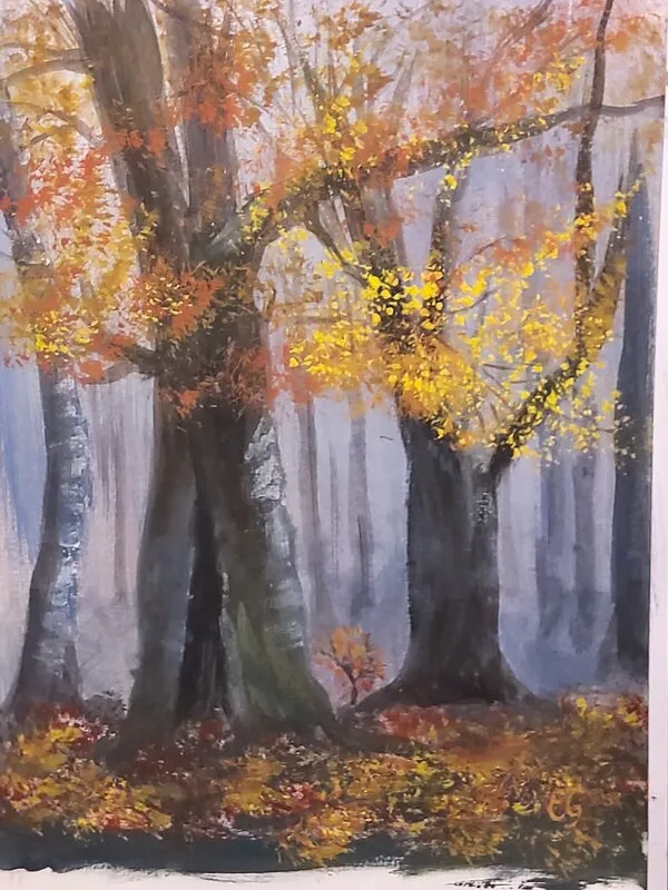 Akrylmålning Höstskog av Eva Garami