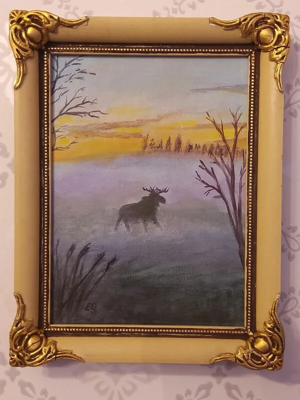 Akrylmålning Älg i imma av Eva Garami