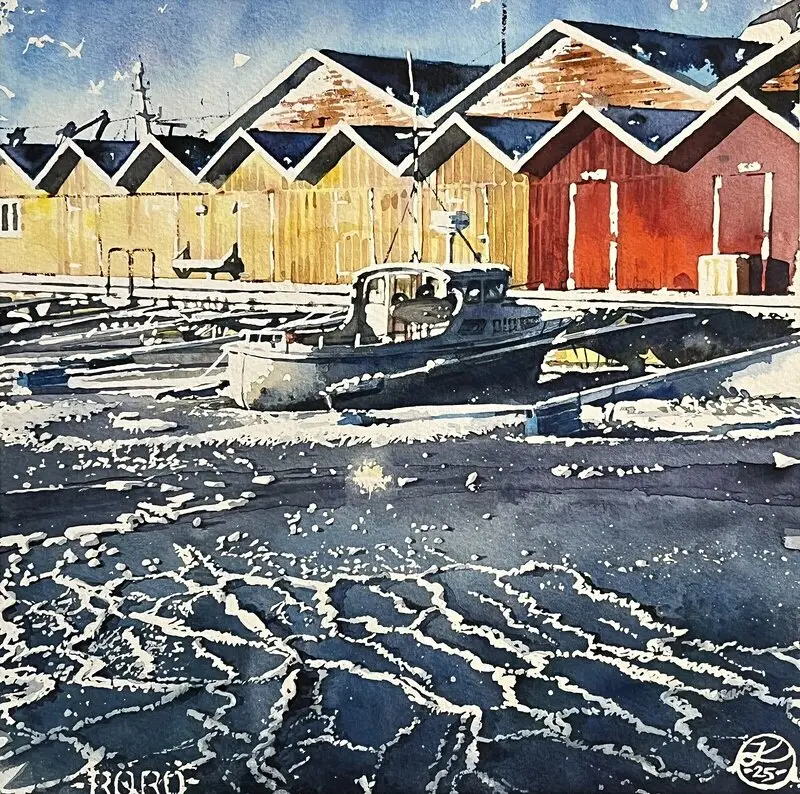 Akvarell Vinter på Rörö av Johannes Knuuth