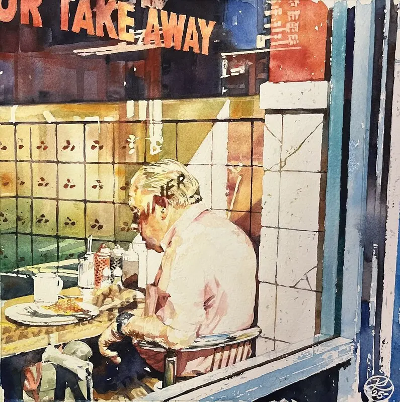 Akvarell Take Away av Johannes Knuuth