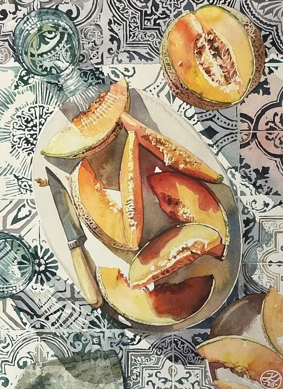 Akvarell Meloner av Johannes Knuuth