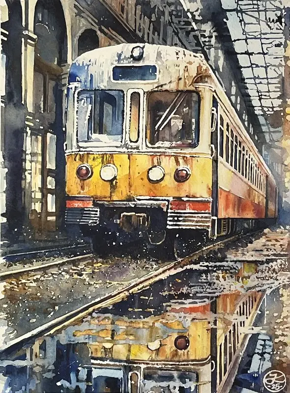 Akvarell Trainspotting av Johannes Knuuth