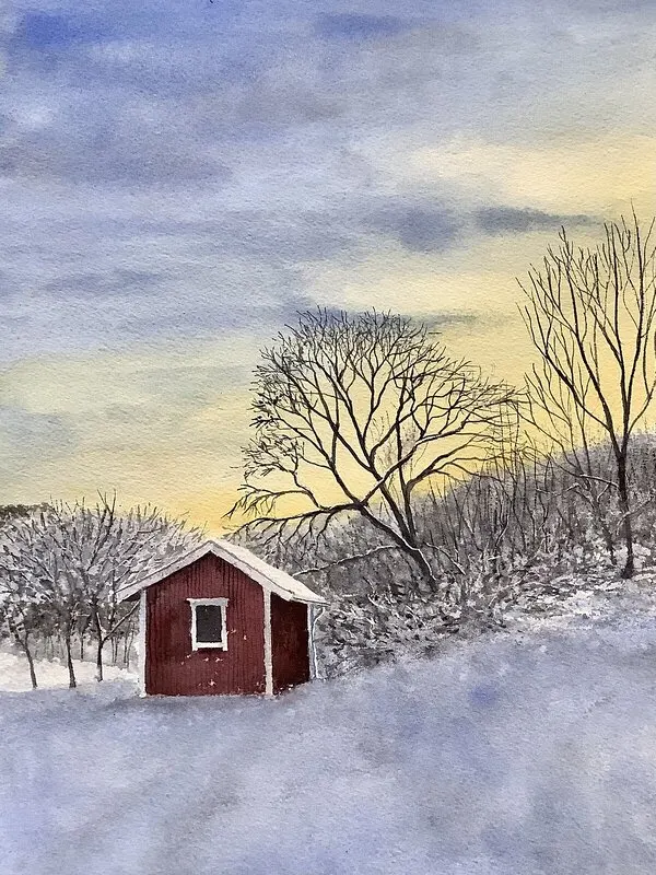 Akvarell I vinterskrud av Jeanette Malmberg