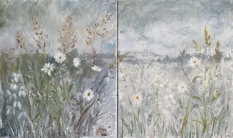 Oljemålning Äng i stillhet. Diptyk av Natalia Pettersson