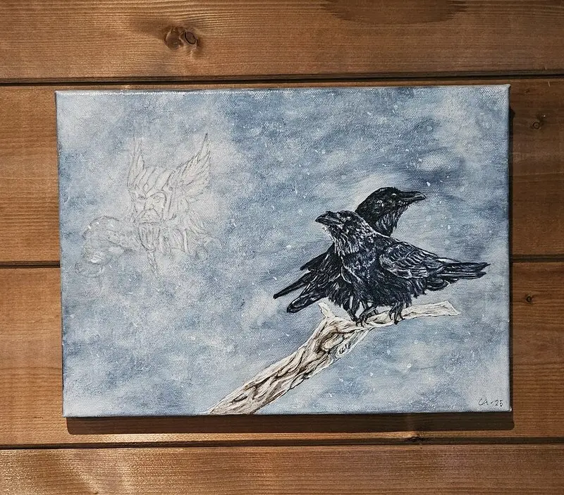 Akvarell Hugin och Munin av Catherine Aspdahl