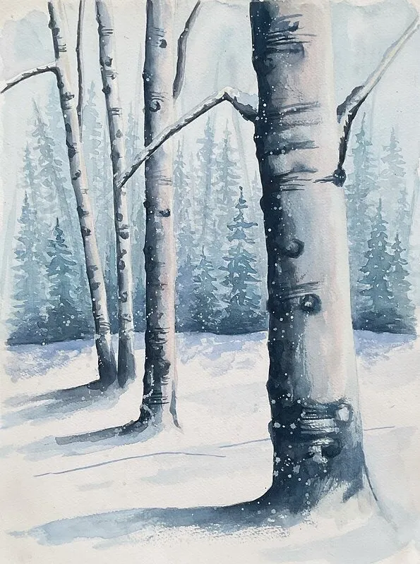 Akvarell Vinterträd av Anna Sundkvist / @veras_akvareller