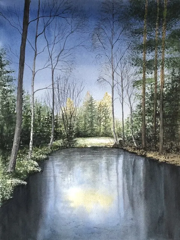 Akvarell Den frusna dammen av Jeanette Malmberg