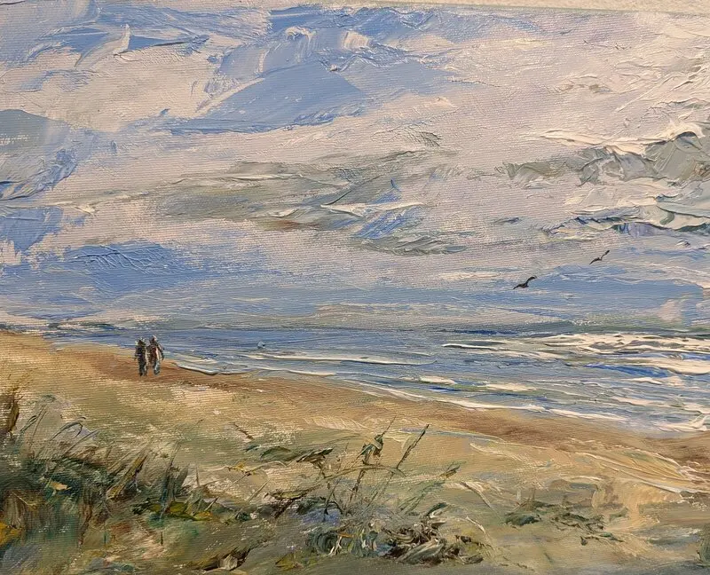 Oljemålning Vandring längs stranden av Kathrin Bernekorn