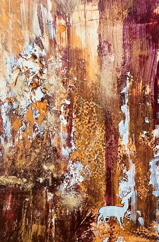 Akrylmålning Höstsol bland stammarna av Gunilla Tuvin