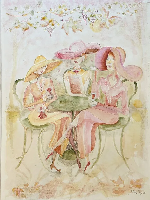 Akvarell Under vinrankorna av Marita Skoglund