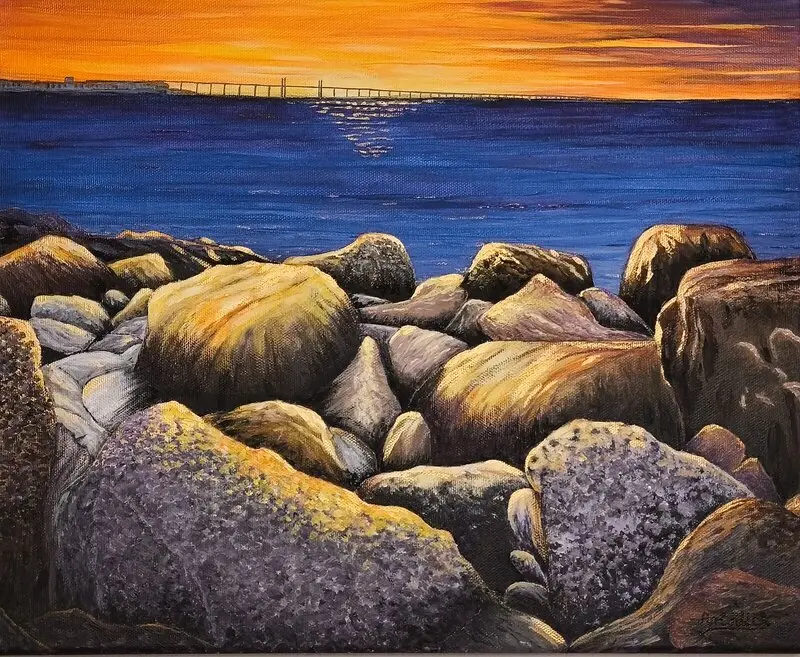 Akrylmålning Malmö, Sundets Sista Ljus av Alicja Placinska Tapia