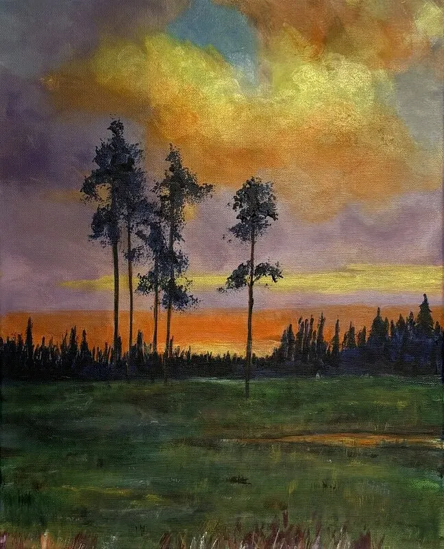 Akrylmålning Skymning över myren av Birgitta Andersson