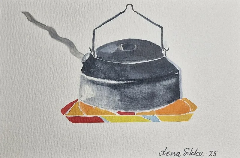 Akvarell Gáffebannu/ sotig kaffepanna av Lena Sikku