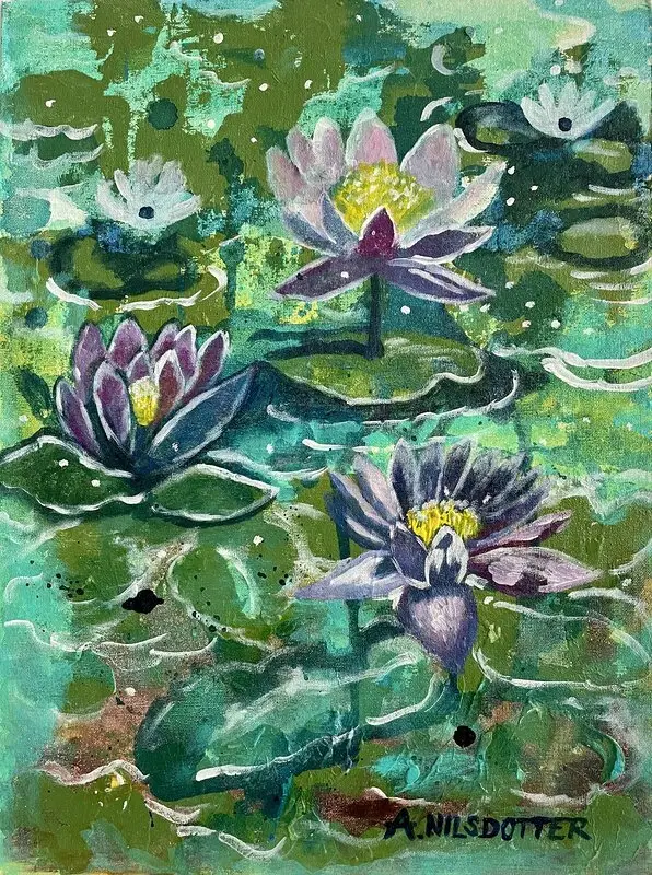 Akrylmålning Waterlilies av Anna Nilsdotter