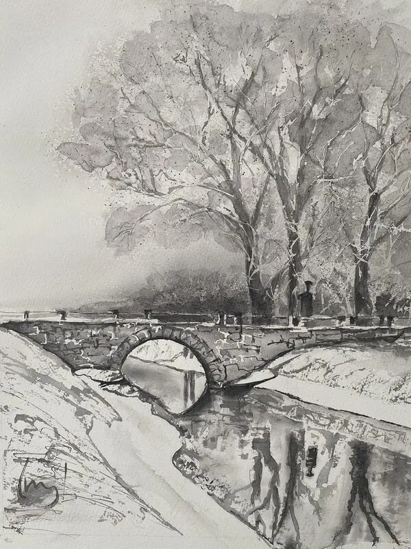 Akvarell Stenbron, Uppsala av Märith Sovin