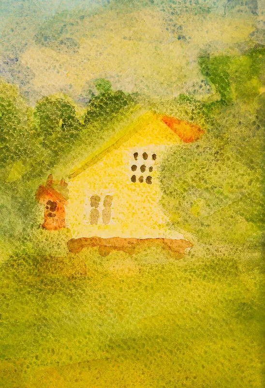 Akvarell Det gula huset av Åsa Elisa Dahlbeck
